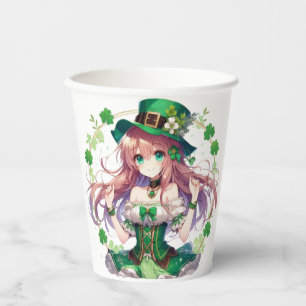 Saint Patrick's Day clover anime girl Paper Cups