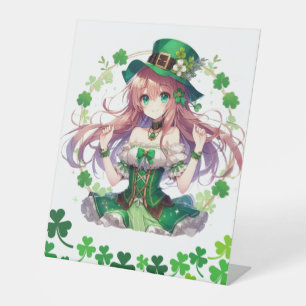 Saint Patrick's Day clover anime girl Pedestal Sign