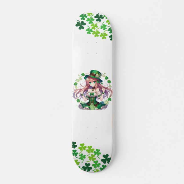 Saint Patrick's Day clover anime girl Skateboard (Front)