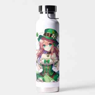Saint Patrick's Day clover anime girl Water Bottle