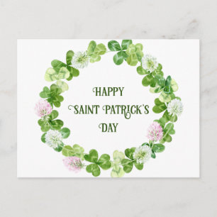 Saint Patricks Day Clover Watercolor Wreath Postcard