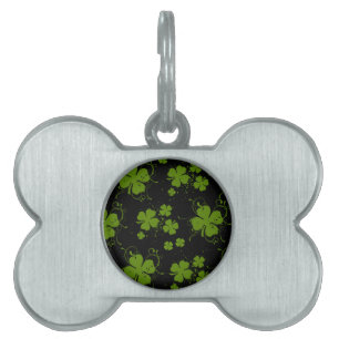 Saint Patrick's Day, Clovers, Swirls - Black Green Pet Name Tag