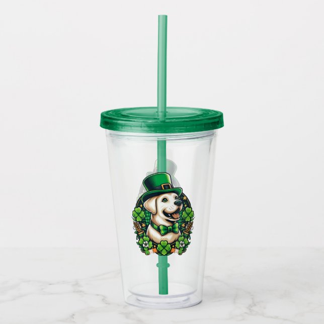 Saint Patrick's Day Cute Dog Acrylic Tumbler (Front)
