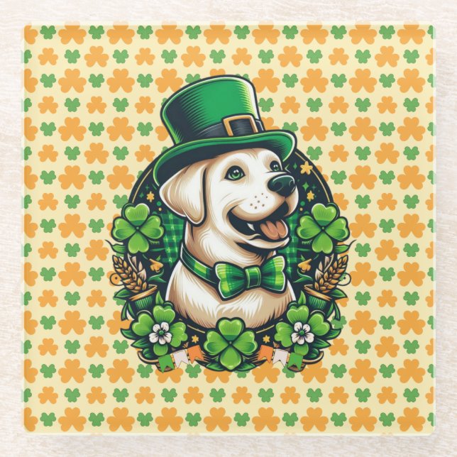 Saint Patrick's Day Cute Dog Glass Coaster (Front)