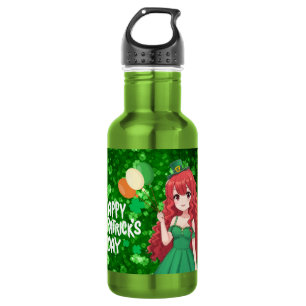  Saint Patrick's day cute, Irish anime lass  532 Ml Water Bottle
