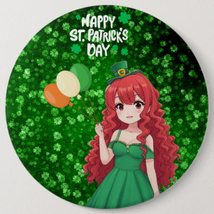 Saint Patrick's day cute, Irish anime lass 6 Cm Round Badge