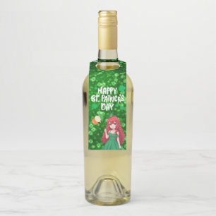 Saint Patrick's day cute, Irish anime lass Bottle Tag