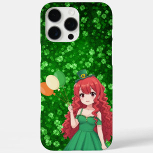 Saint Patrick's day cute, Irish anime lass iPhone 16 Pro Max Case