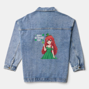 Saint Patrick's day cute, Irish anime lass Denim Jacket