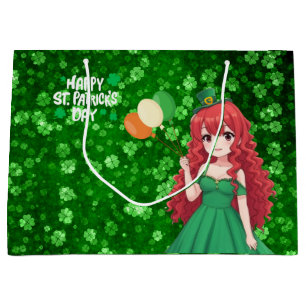 Saint Patrick's day cute, Irish anime lass Large Gift Bag