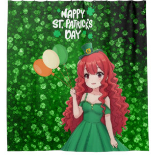  Saint Patrick's day cute, Irish anime lass  Shower Curtain