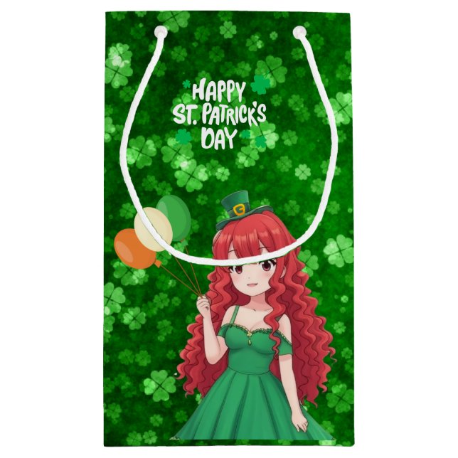  Saint Patrick's day cute, Irish anime lass  Small Gift Bag (Back)