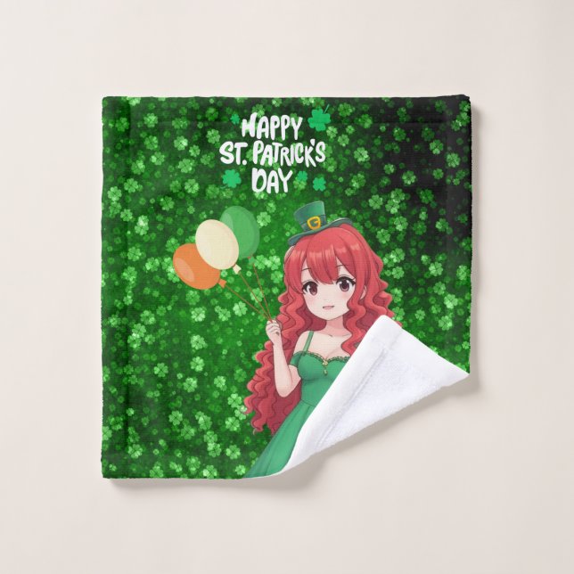  Saint Patrick's day cute, Irish anime lass  Wash Cloth (Wash Cloth)