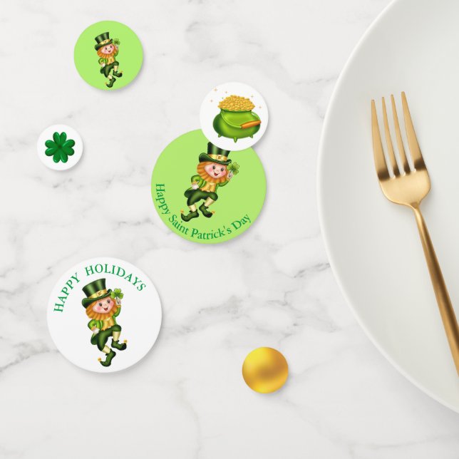 Saint Patrick's Day Cute Leprechaun & Pot of Gold Confetti (Group)
