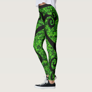 Saint Patrick's Day Dancing Swirls Clover Fields Leggings