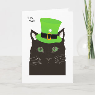 Saint Patrick's Day for Wife - Black Cat Green Hat Card