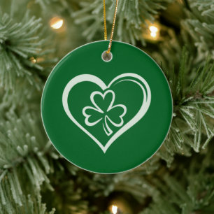 Saint Patrick's Day Funny Shamrock Heart Irish  Ceramic Tree Decoration