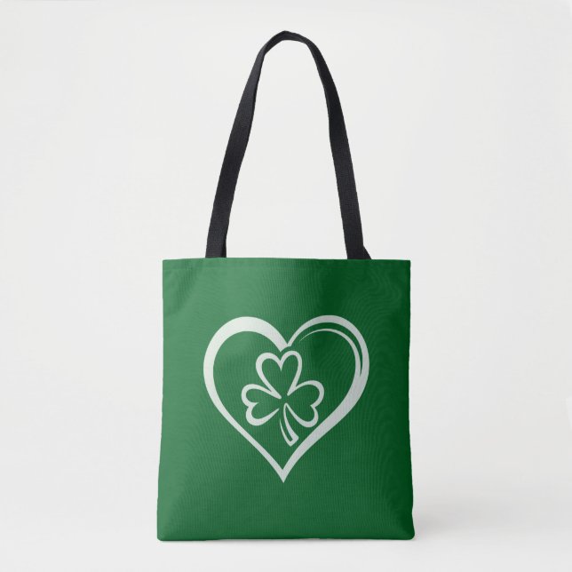 Saint Patrick's Day Funny Shamrock Heart Irish  Tote Bag (Front)