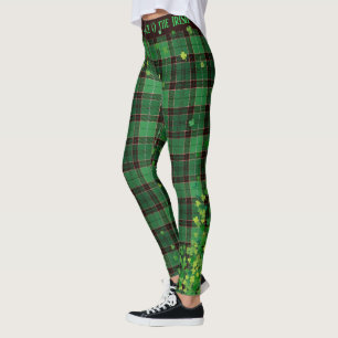 Saint Patrick's Day Glitter Shamrocks Tartan Plaid Leggings