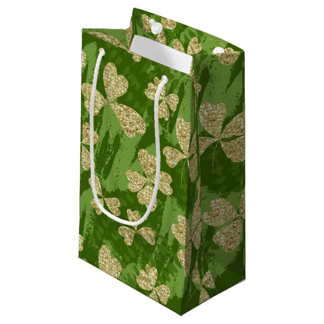 Saint Patrick's Day Golden clovers party Small Gift Bag (Front Angled)