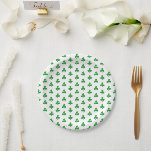 Saint Patrick's Day Green Irish clover Shamrock  Paper Plate (Wedding)