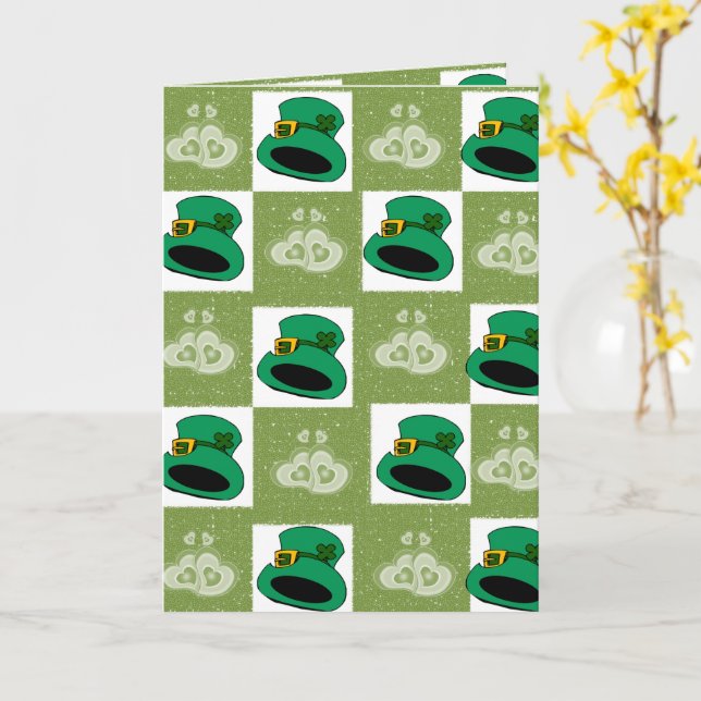 Saint Patrick's Day Greeting Card Hat Hearts (Yellow Flower)