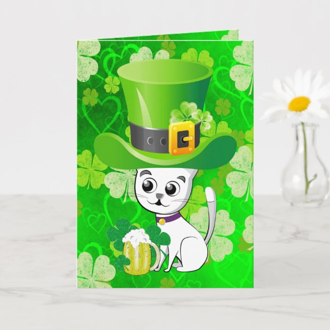Saint Patrick's Day Greeting Card ShamrockCat Beer (Small Plant)