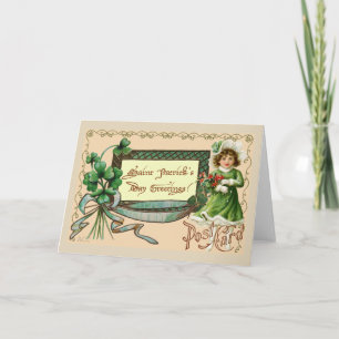 Saint Patrick's Day Greetings girl shamrocks Card