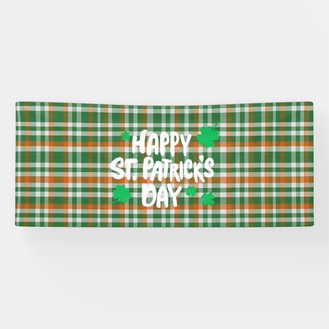  Saint Patrick's day Ireland Flag coloured gingham Banner (Horizontal)
