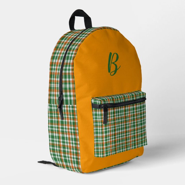  Saint Patrick's day Ireland Flag coloured gingham Printed Backpack (Back Corner Left)