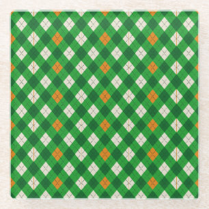 Saint Patrick's Day Irish colored argyle Glass Coaster