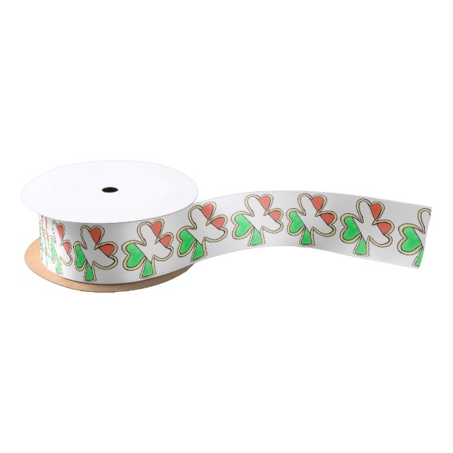 Saint Patrick's Day Irish Flag Shamrock Cookie Satin Ribbon (Spool)