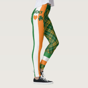 Saint Patrick's Day Irish Flag Stripes Tartan Leggings