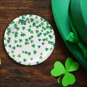 Saint Patrick's Day Irish Green Shamrock Clovers Paper Plate