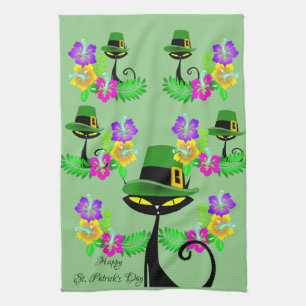 Saint Patrick's Day Kitchen Hand Towel Cat Floral