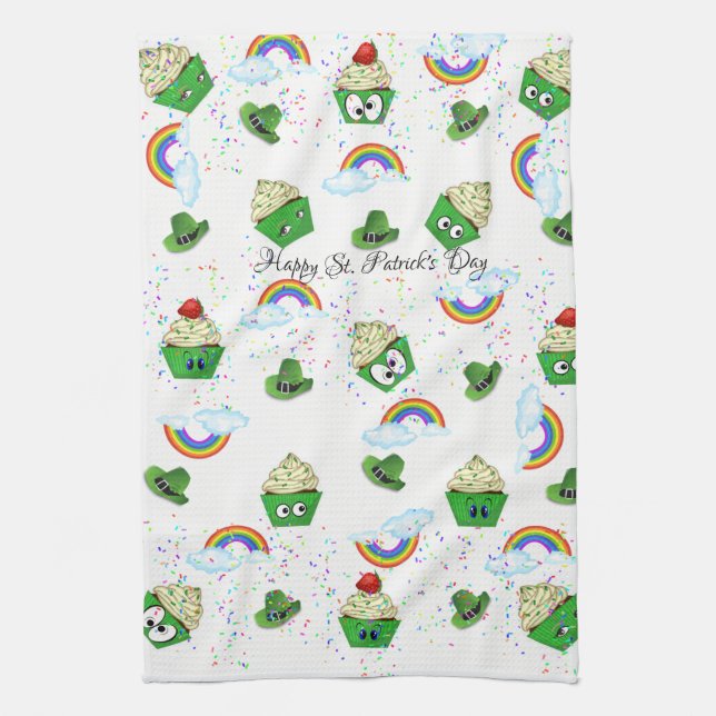 Saint Patrick's Day Kitchen Hand Towel Cupcakes (Vertical)