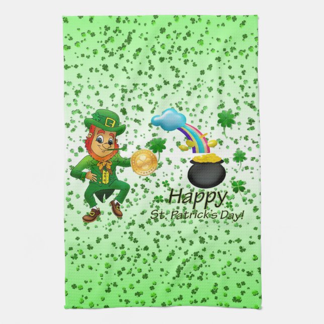 Saint Patrick's Day Kitchen Hand Towel Leprechaun (Vertical)