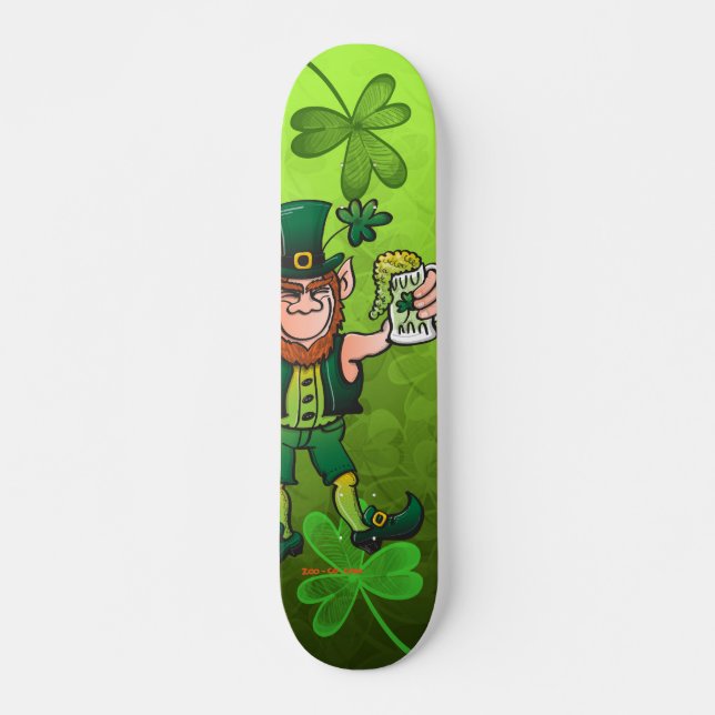 Saint Patrick's Day Leprechaun Drinking Beer Skateboard (Front)