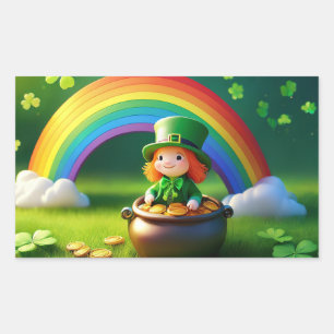 Saint Patrick's Day Leprechaun in Pot of Gold Rectangular Sticker