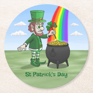 Saint Patrick's Day Leprechaun Round Paper Coaster