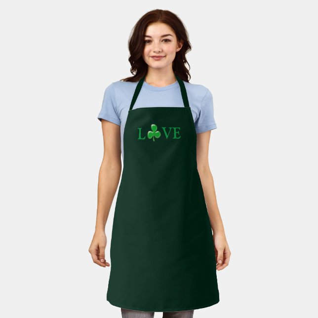 Saint Patrick's Day Love Green Clover Shamrock  Apron (Worn)