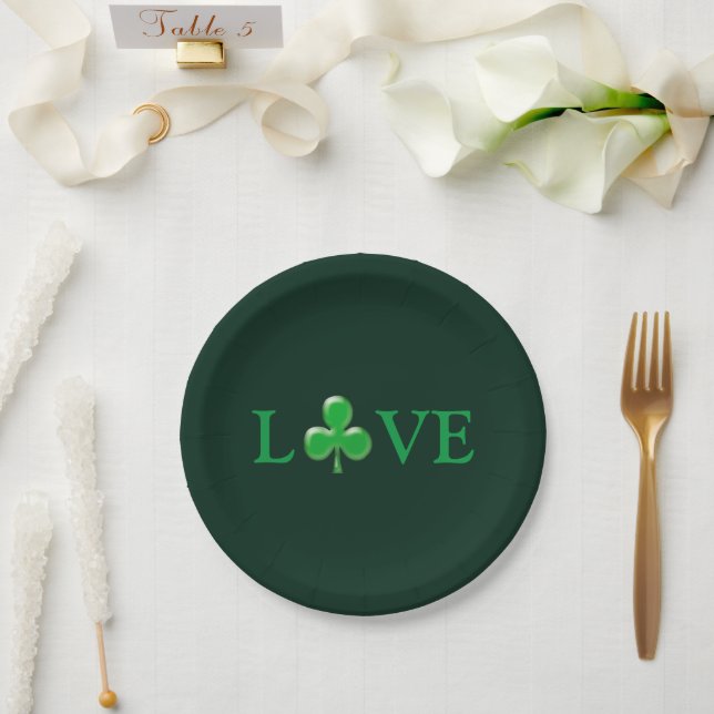 Saint Patrick's Day Love Green Clover Shamrock  Paper Plate (Wedding)