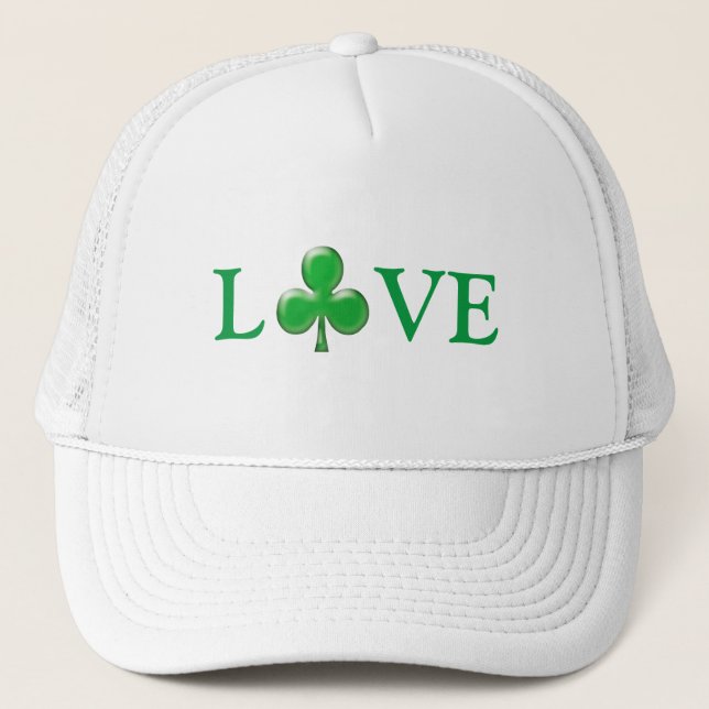 Saint Patrick's Day Love Green Clover Shamrock Trucker Hat (Front)