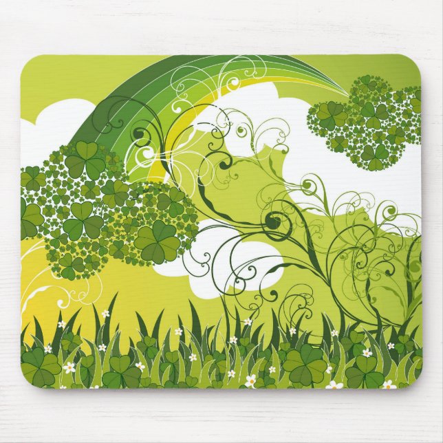 Saint Patrick's Day Lucky Clovers Shamrock Irish Mouse Mat (Front)