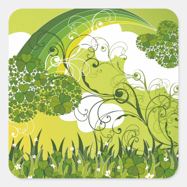 Saint Patrick's Day Lucky Clovers Shamrock Irish Square Sticker (Front)