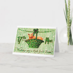 Saint Patrick's Day Lucky Pig, Vintage Card