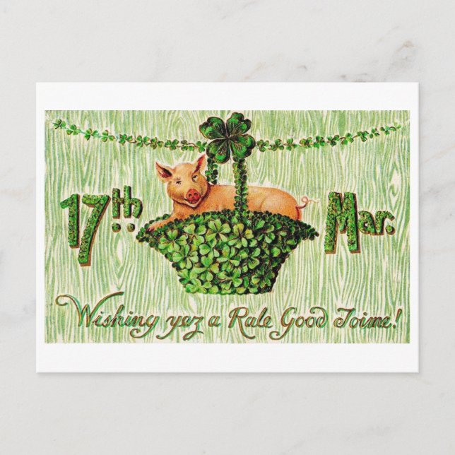 Saint Patrick's Day Lucky Pig, Vintage Postcard (Front)