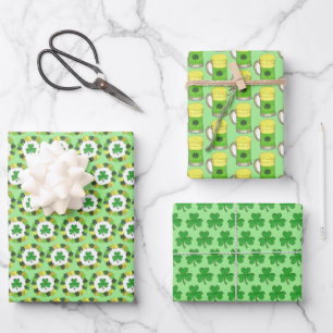 Saint Patrick's Day Lucky Shamrock Wreath Beer Wrapping Paper Sheet
