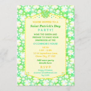 Saint Patrick's Day Party Elegant Retro Shamrocks Invitation