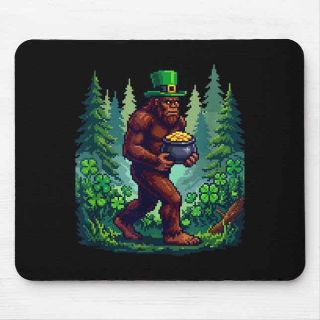 Saint patricks day pixel art bigfoot sasquatch fun mouse mat (Front)